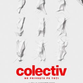 Afișul de prezentare al documentarului Colectiv cu trupuri de oameni ascunse sub cearceaf