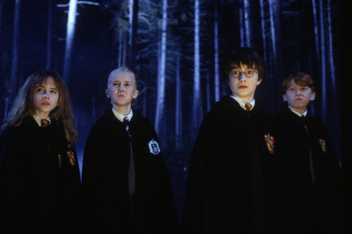 Tom Felton, Daniel Radcliffe, Emma Charlotte și Ron Weasley în Harry Potter