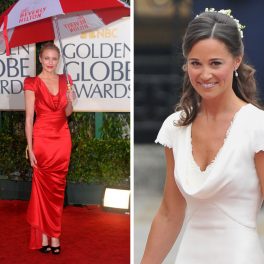 Cameron Diaz și “Pippa” Middleton poartă același model de rochie. Diferă doar culorile. Actrița a ales culoarea roșie, iar celebra jurnalistă a preferat albul.