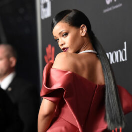 Rihanna, într-o rochie elegantă, vișinie, la un eveniment caritabil
