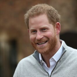 Ducele de Sussex zâmbește larg, în timp ce este îmbrăcat într-o cămașă și un pulover de culoare deschisă