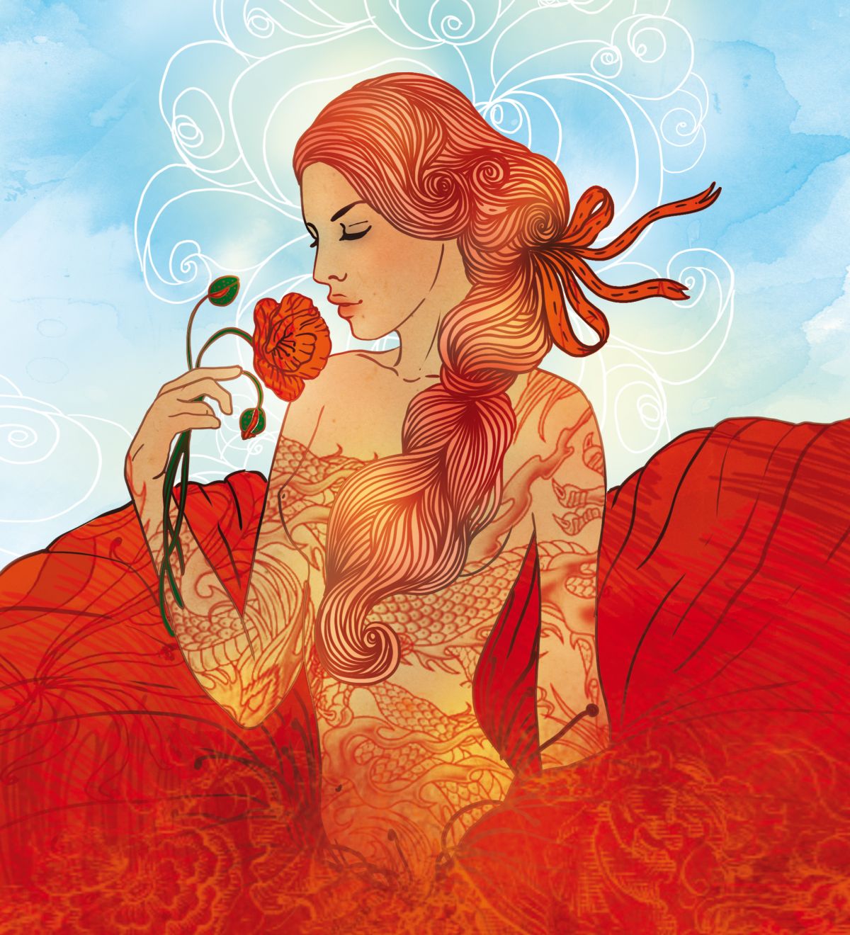 O femeie frumoasă, miroase un trandafir și ilustrează zodia Fecioară.