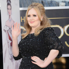 Adele, pe covorul roșu, la Annual Academy Awards, în anul 2013, într-o rochie cu paiete