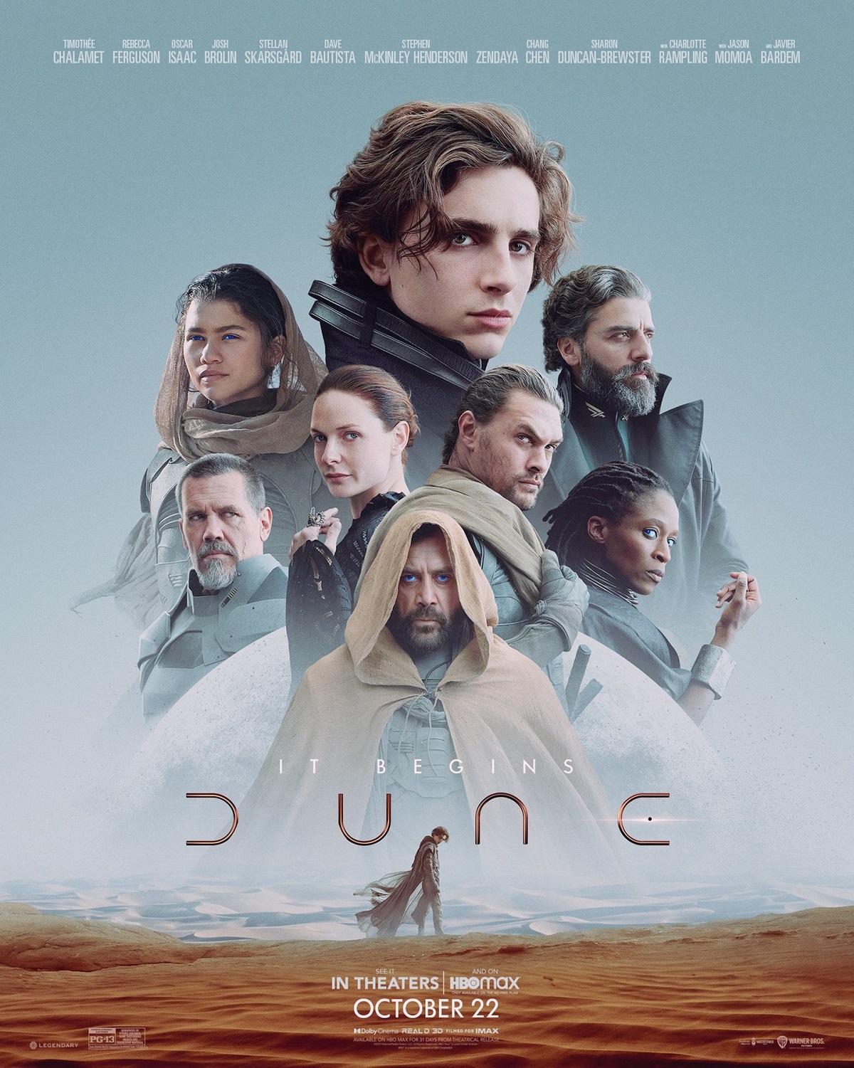 Posterul oficial din Statele Unite ale Americii al Filmului Dune care reunește toți actorii principali ai filmului Dune