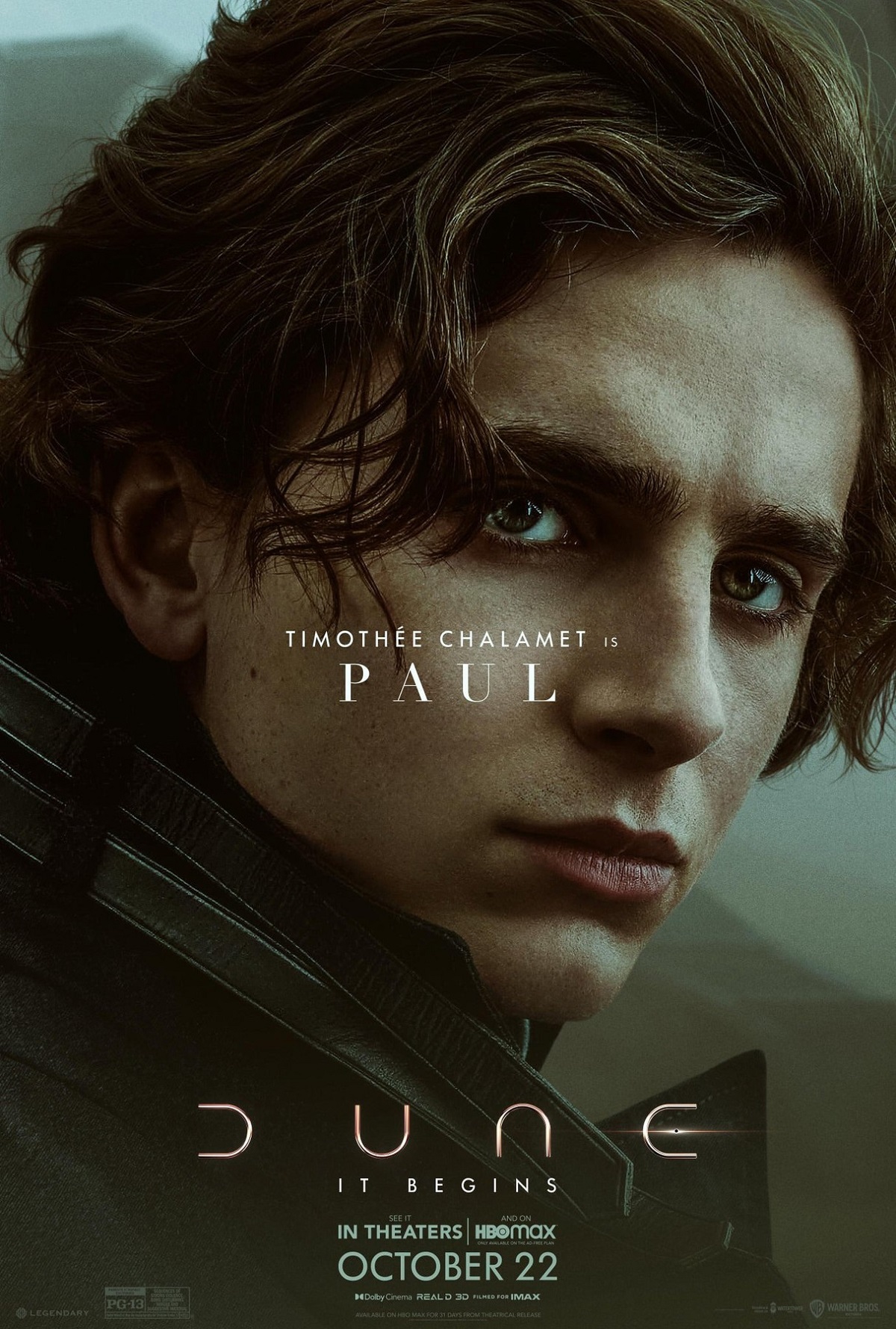 Actorul Timothee Chalamet în posterul oficial al filmului Dune 2021