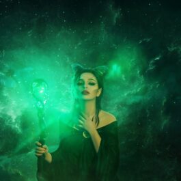 O femeie frumoasă care ține în mână un toiag cu un safir din care este emanată o lumină verde în timp ce le reprezintă pe acele zodii ghinioniste în ziua de 26 septembrie 2021