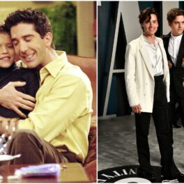 Colaj Ben și Ross Geller, plus Cole și Dylan Sprouse de la petrecerea Vanity Fair, după Premiile Oscar, 2020. Dylan Și cole poartă costume, unul alb și celălalt negru