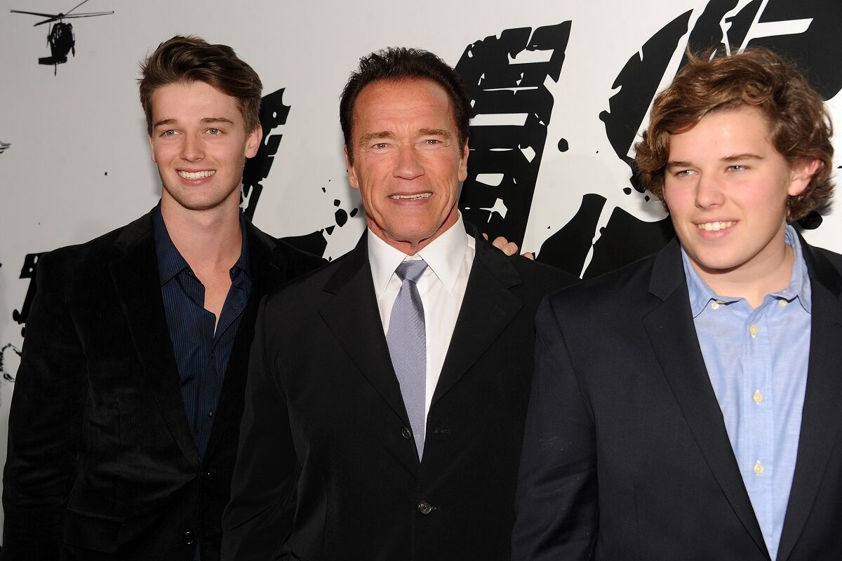 Patrick Schwarzenegger, alături de Arnold Schwarzenegger și Christopher Schwarzenegger la premiera The Last Stand din 2013