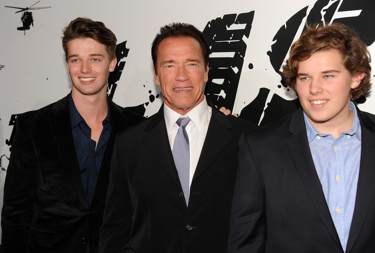 Patrick Schwarzenegger, alături de Arnold Schwarzenegger și Christopher Schwarzenegger la premiera The Last Stand din 2013