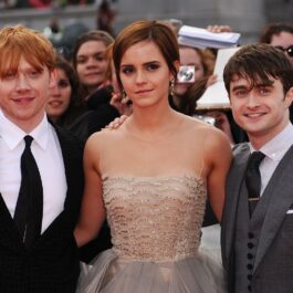 Daniel Radcliffe, Rupert Grint și Emma Watson la premiera ultimului film din seria Harry Potter în anul 2011