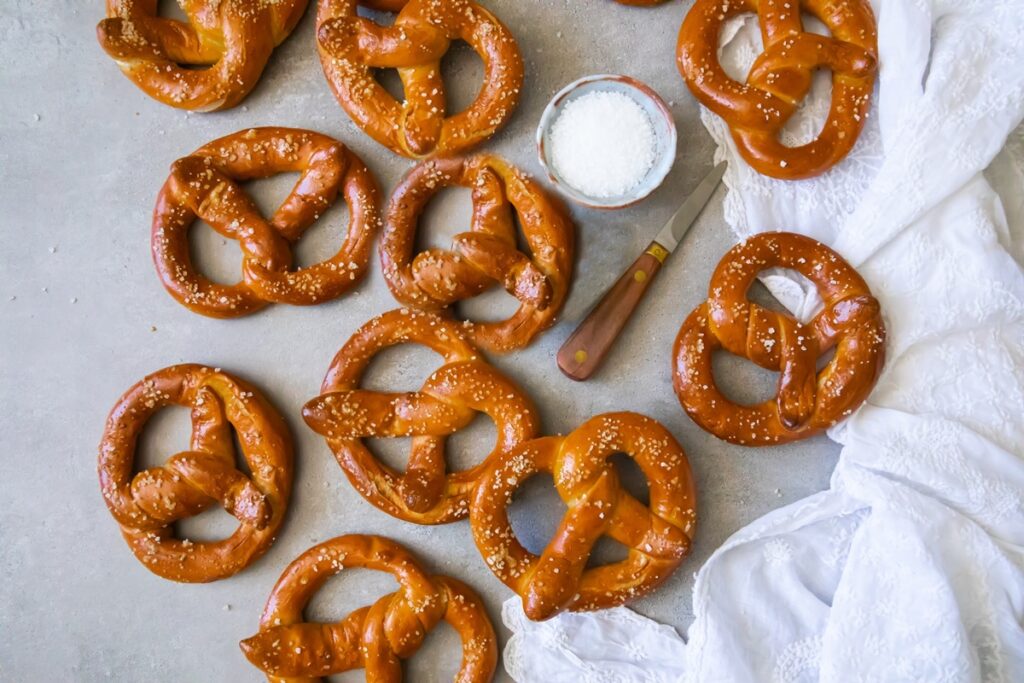 Homemade pretzels with salt ready to serve