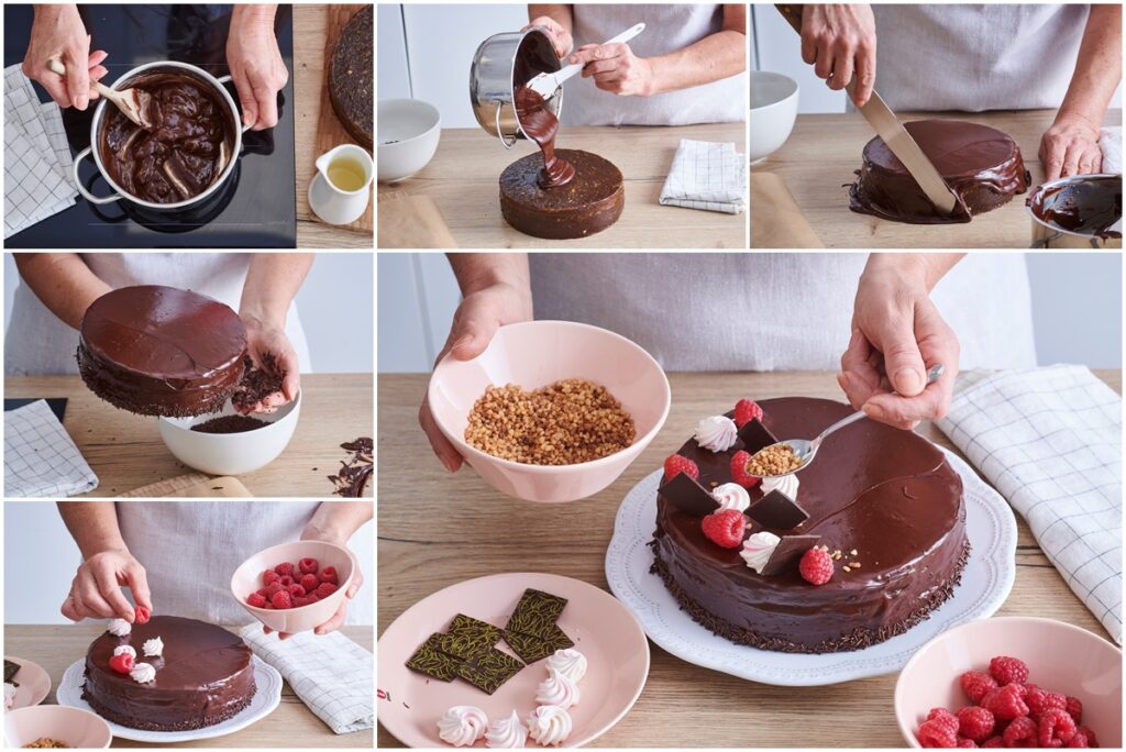 Photo collages with Sacher cake decorating steps