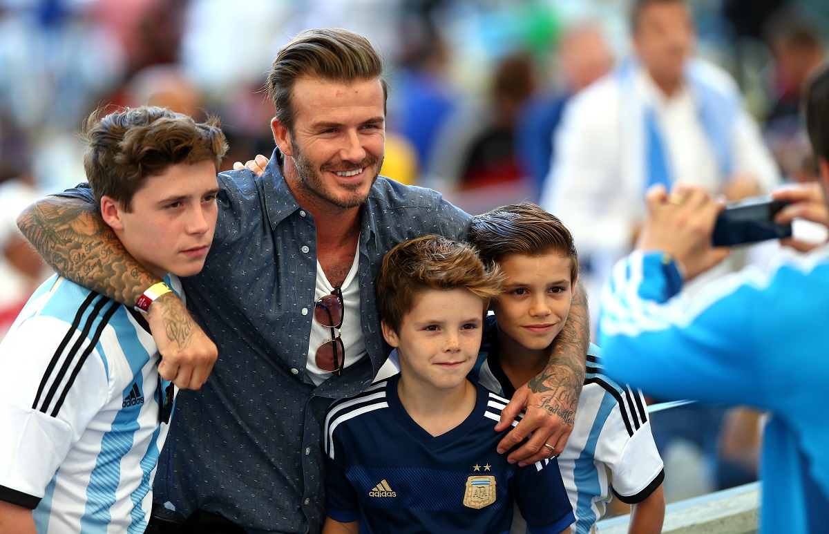 David Beckham alături de cei trei fii ai săi, Cruz, Romeo și Brooklyn