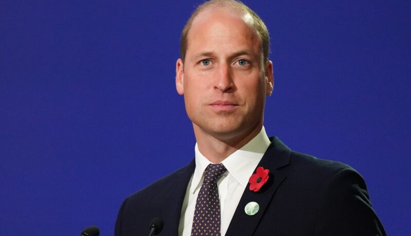 Prințul William într-un costum negru în fața unui pupitru a povestit despre modul în care se distra în copilărie