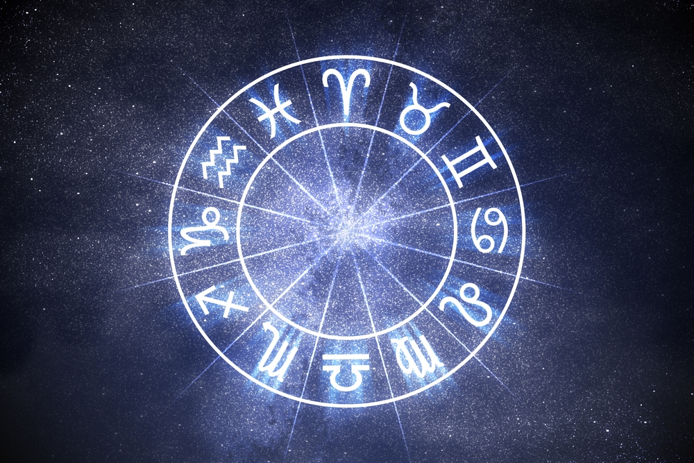 Hartă astrală a fiecărei zodii în parte reprezentată de culoare albastru