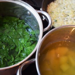Ingrediente pentru supă cremă de spanac cu usturoi
