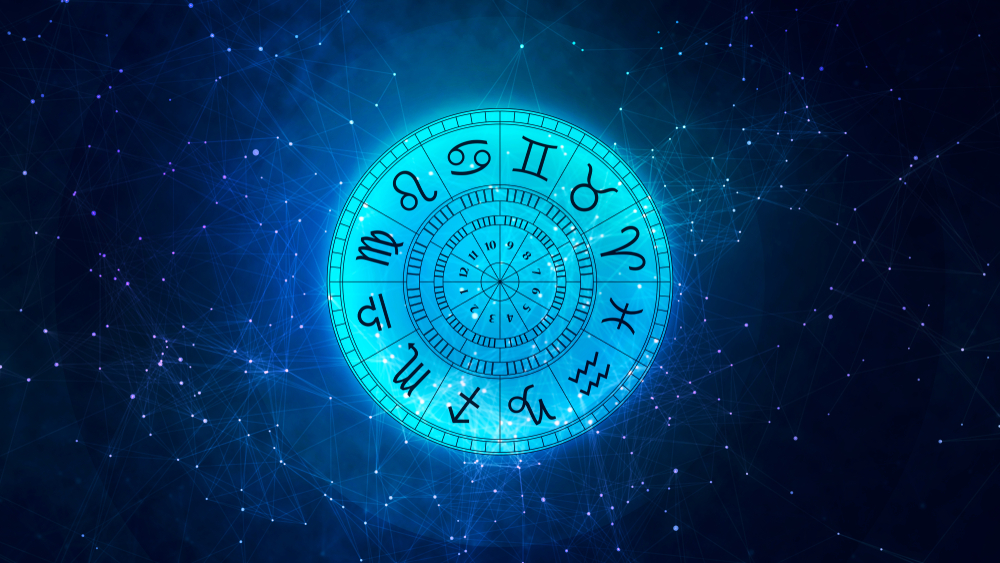 Hartă astrologică reprezentând toate cele 12 zodii