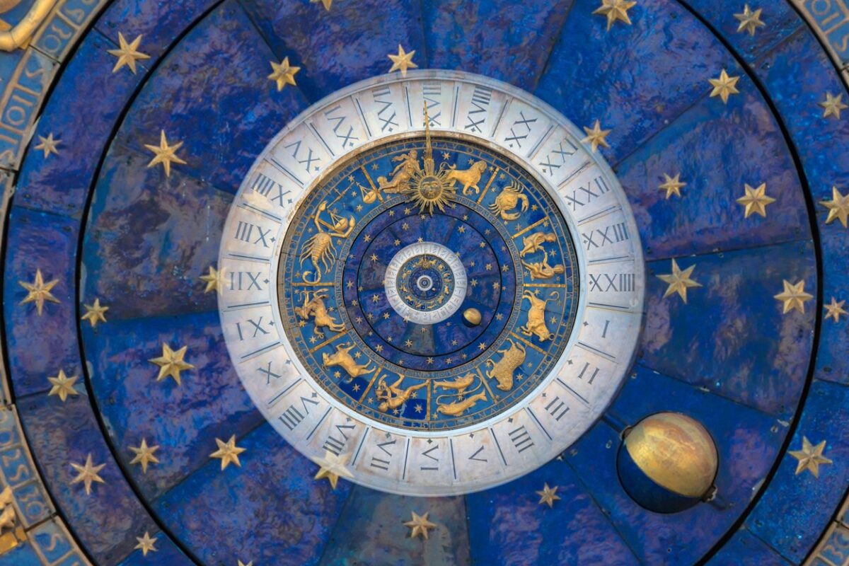 Hartă astrală albastră cu toate cele 12 zodii