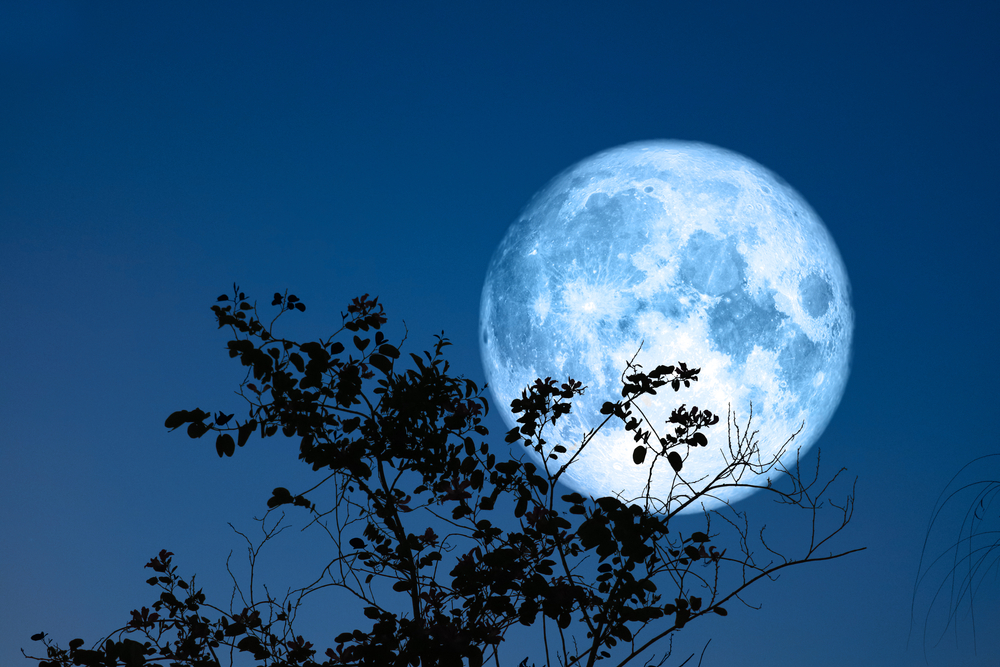 Luna Plină albastră pe cerul întunecat