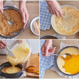 Colaj de poze cu pașii de preparare cheesecake