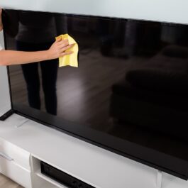 O femeie care te învață cum poți curăța corect ecranul televizorului