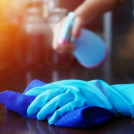 Două mâini care folosesc o soluție de curățare a prafului făcută în casă
