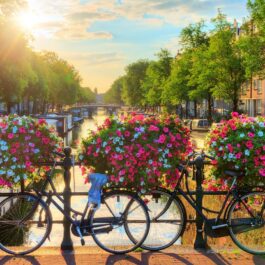 O fotografie din Amsterdam care ilustrează cele mai prietenoase orașe pentru bicicliști