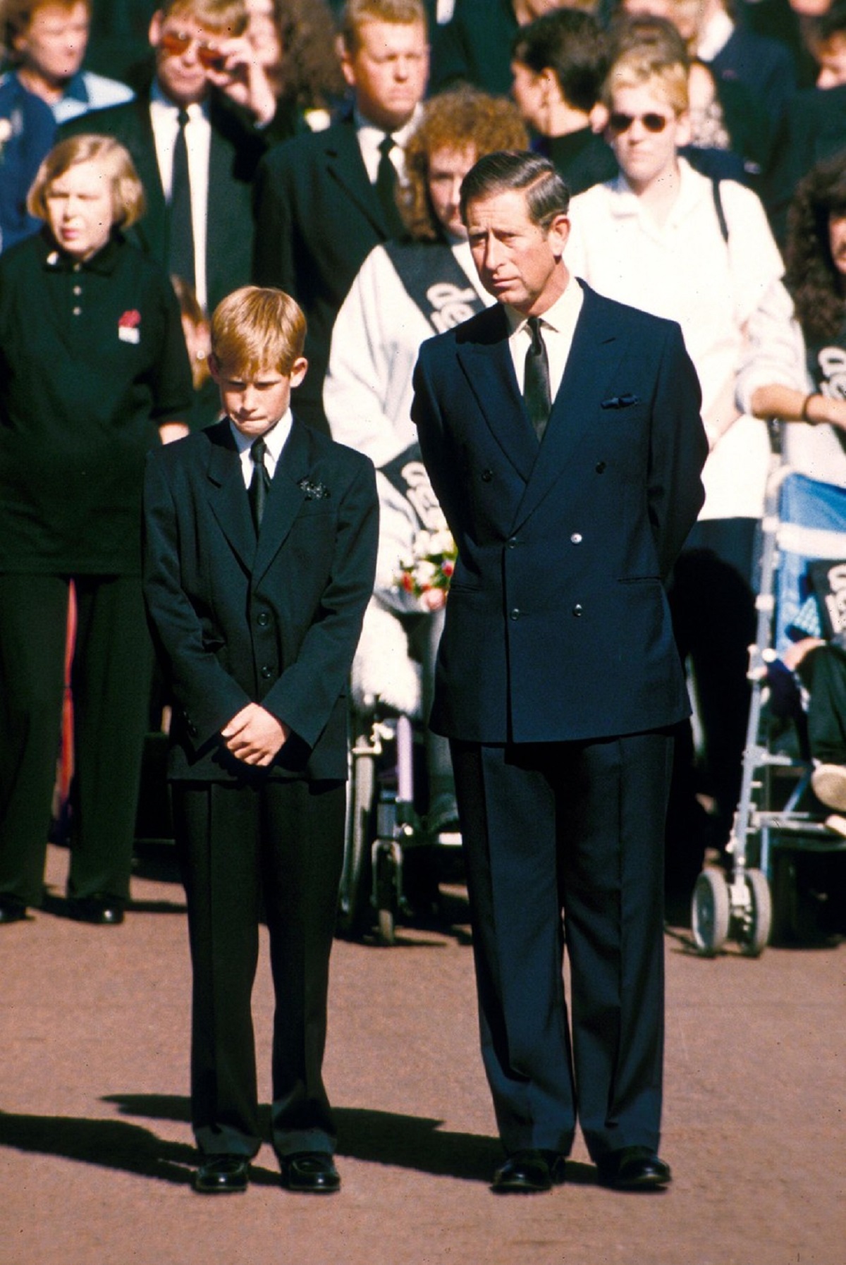 Prințul Charles și Prințul Harry la înmormântarea Prințesei Diana