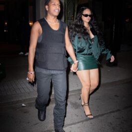 Rihanna a purtat o fustă mulată și a fost surprinsă alături de A$AP Rocky