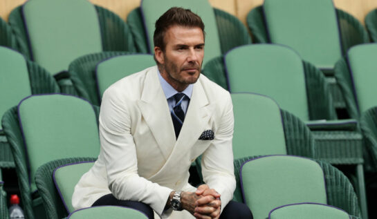 David Beckham, într-un costum alb, la Wimbledon 2021