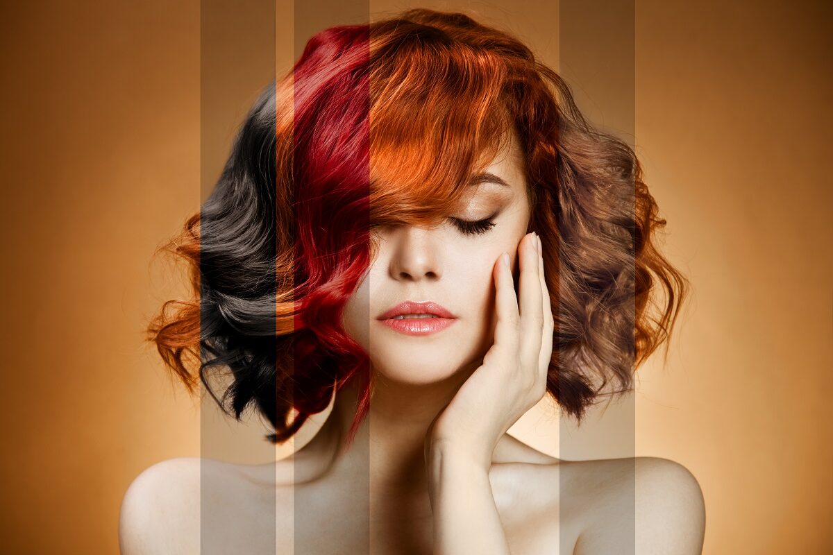 O femeie frumoasă cu părul scurt și vopsit în diferite nunațe pentr a ilustra ce spune culoarea părului despre tine