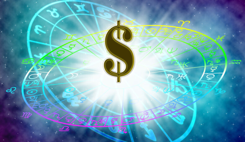 Harta zodiilor, cu semnul dolarului în mijloc