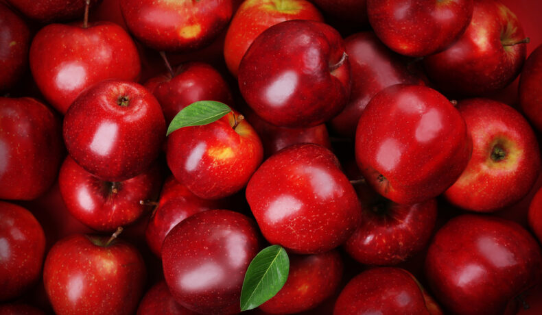 Mai multe mere roșii, lustruite și frumos aranjate