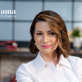 Mihaela Călin, cu părul coafat pe o parte, în interviul pentru campania CaMama