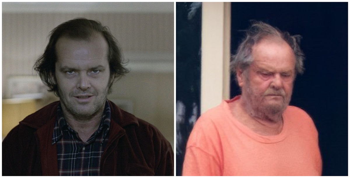 Colaj cu Jack Nicholson într-o scenă din The Shining și o fotografie recentă cu el
