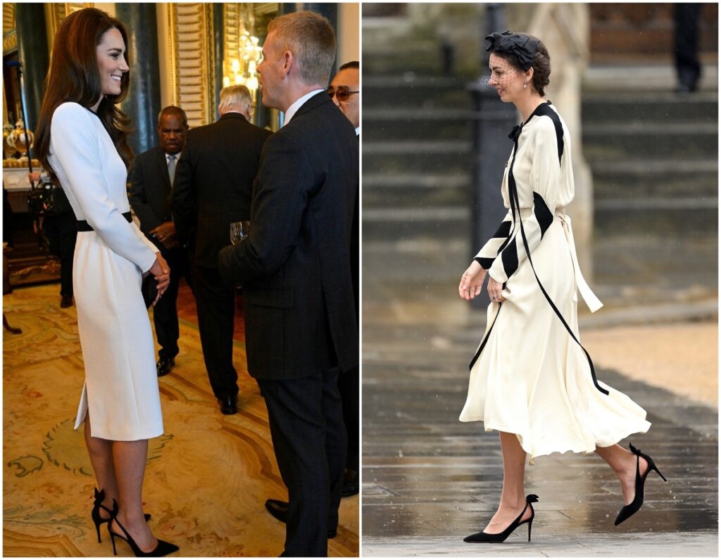 Colaj cu Kate Middleton într-o rochie albă și Rose Hanbury într-o rochie asemănătoare cu cea a Prințesei de Wales