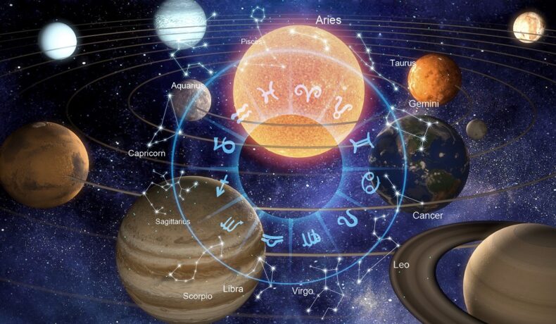 O hartă astrală cu nativii din zodiac și palnetele care îi pot influența