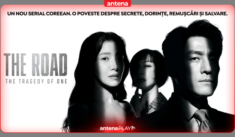 Afișul oficial al serialului The Road The Tragedy of One, cu actorii principali în alb-negru