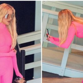 Colaj cu Khloe Kardashian care a purtat un costum din latex roz pentru a o imita pe Barbie