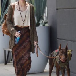 Paris Jacskon la plimbare alături de câinele ei doberman