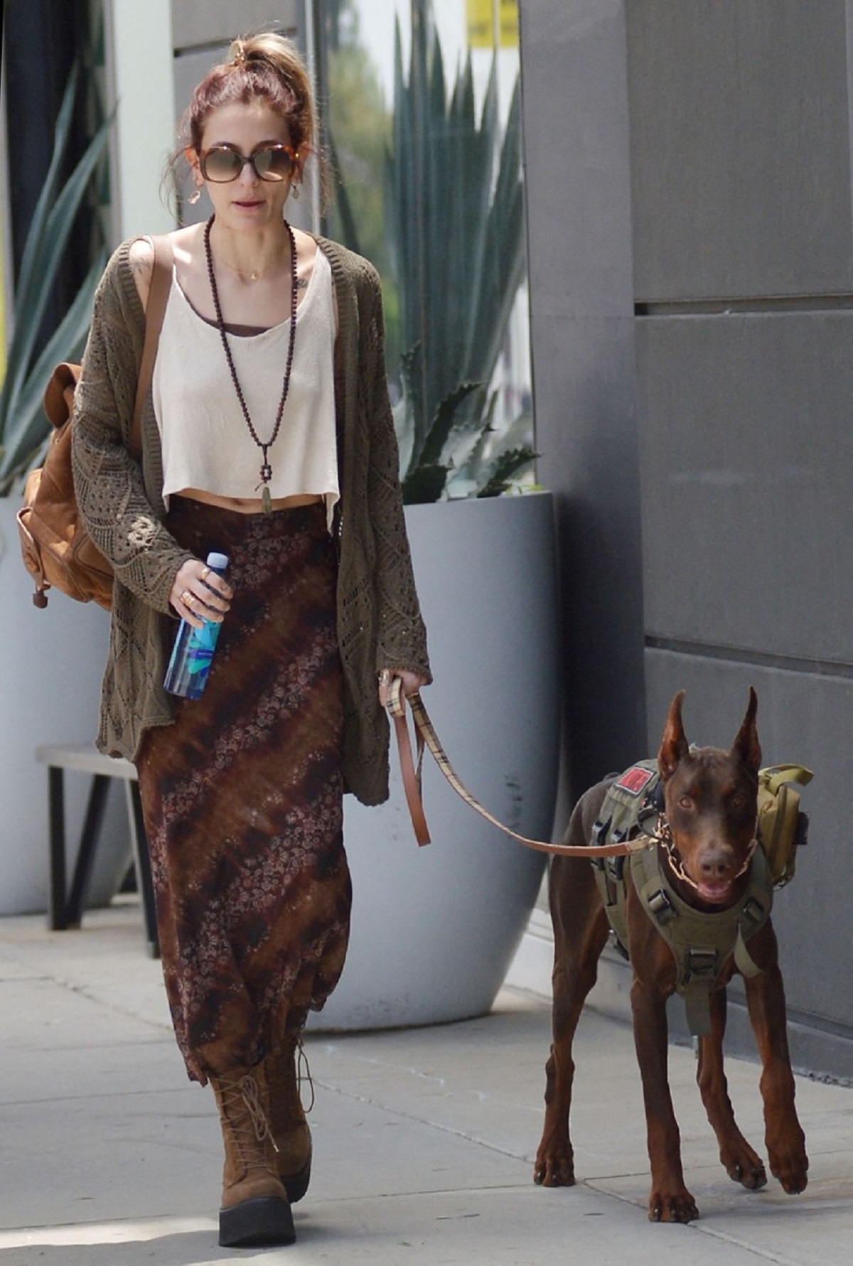 Paris Jacskon la plimbare alături de câinele ei doberman