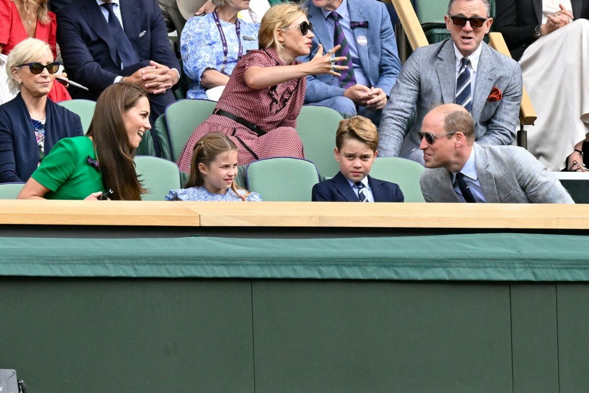 Kate Middleton, în tribune la Wimbledon, alături de Prințul Louis, Prințesa Charlotte și Prințul William