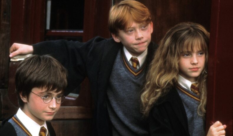 Daniel Jacob Radcliffe, Rupert Grint și Emma Watson într-o scenă din filmul Harry Potter
