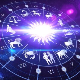Harta astrologiei cu toate semnele, pe un fundal albastru