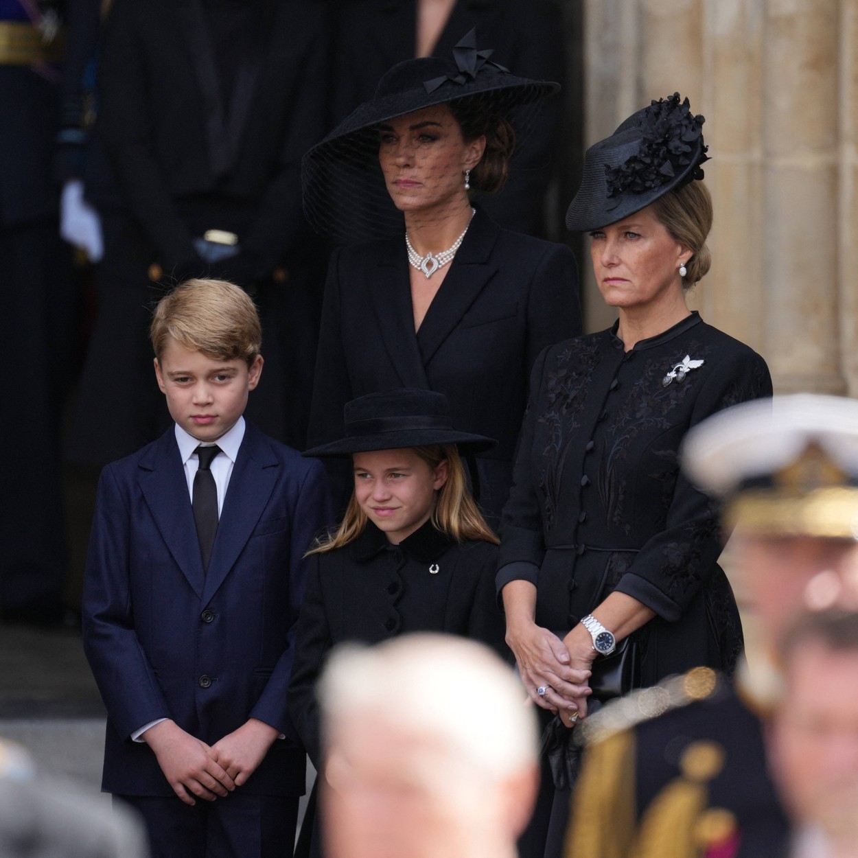 Kate Middleton alături de Prințul George, Prințesa Charlotte și Ducesa de Wessex la ceremonia de la Westminster Abbey, care a avut loc pe 19 septembrie 2022