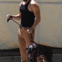 Sam Asghari în timp ce iese la plimbare cu câinele său