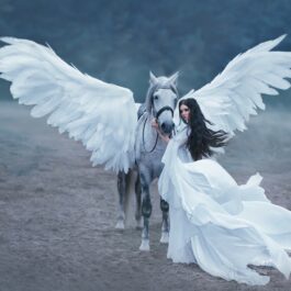 O femeie frumoasă care se află alături de un cal alb pentru a ilustra cel mai nepotrivit partener, în funcție de zodie