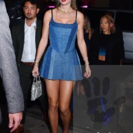 Taylor Swift, într-o rochie din denim, machiată discret, la after party MTV VMA 2023