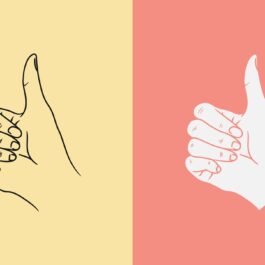 Două sabloane care au desenate două degete mari de la mână pentru a ilustra ce spune forma acestora despre personalitatea pe care o ai