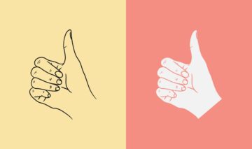 Două sabloane care au desenate două degete mari de la mână pentru a ilustra ce spune forma acestora despre personalitatea pe care o ai